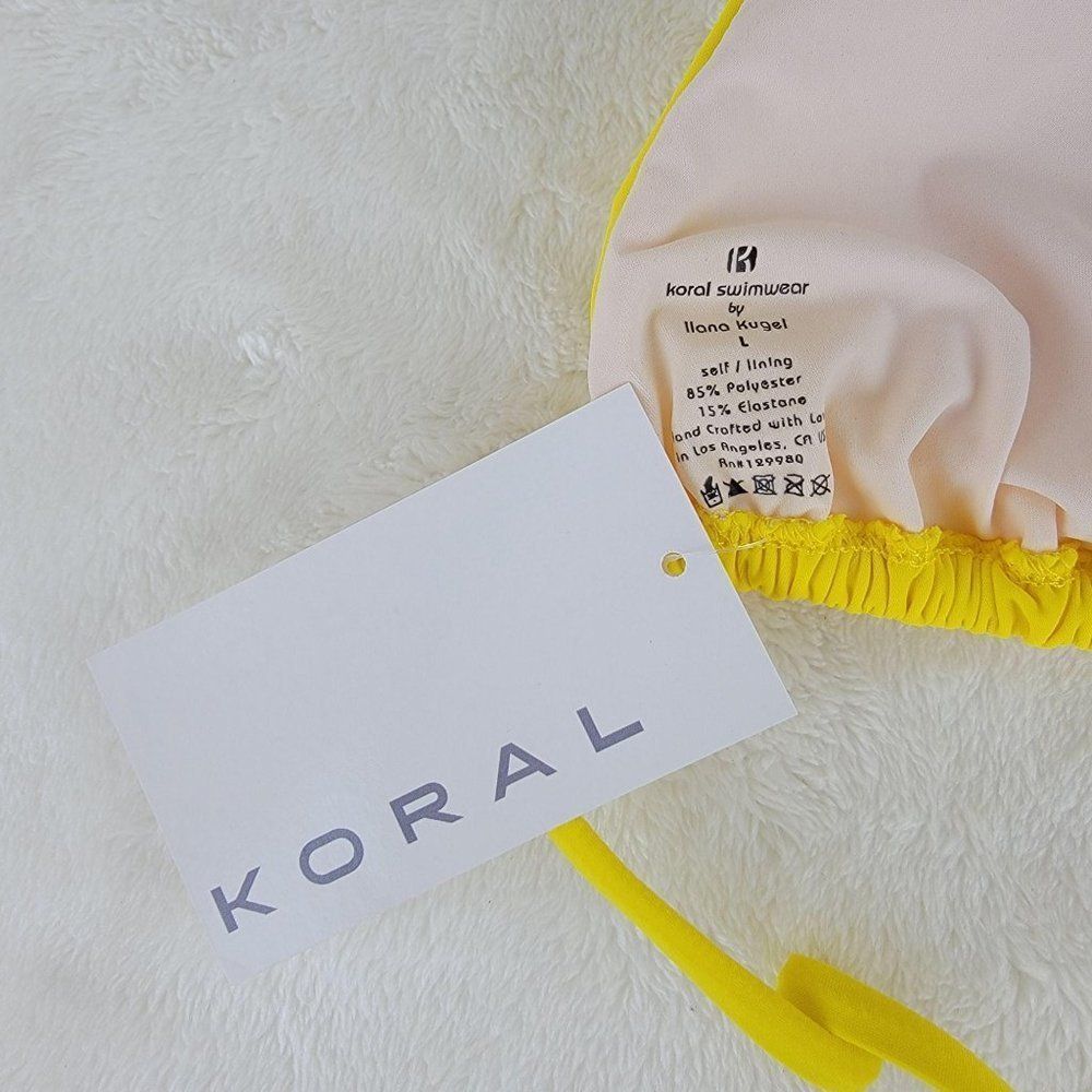 Koral By Ilana Kugel Bright Yellow Lined Rope Bikini Top Swimwear Size L - Picture 5 of 5